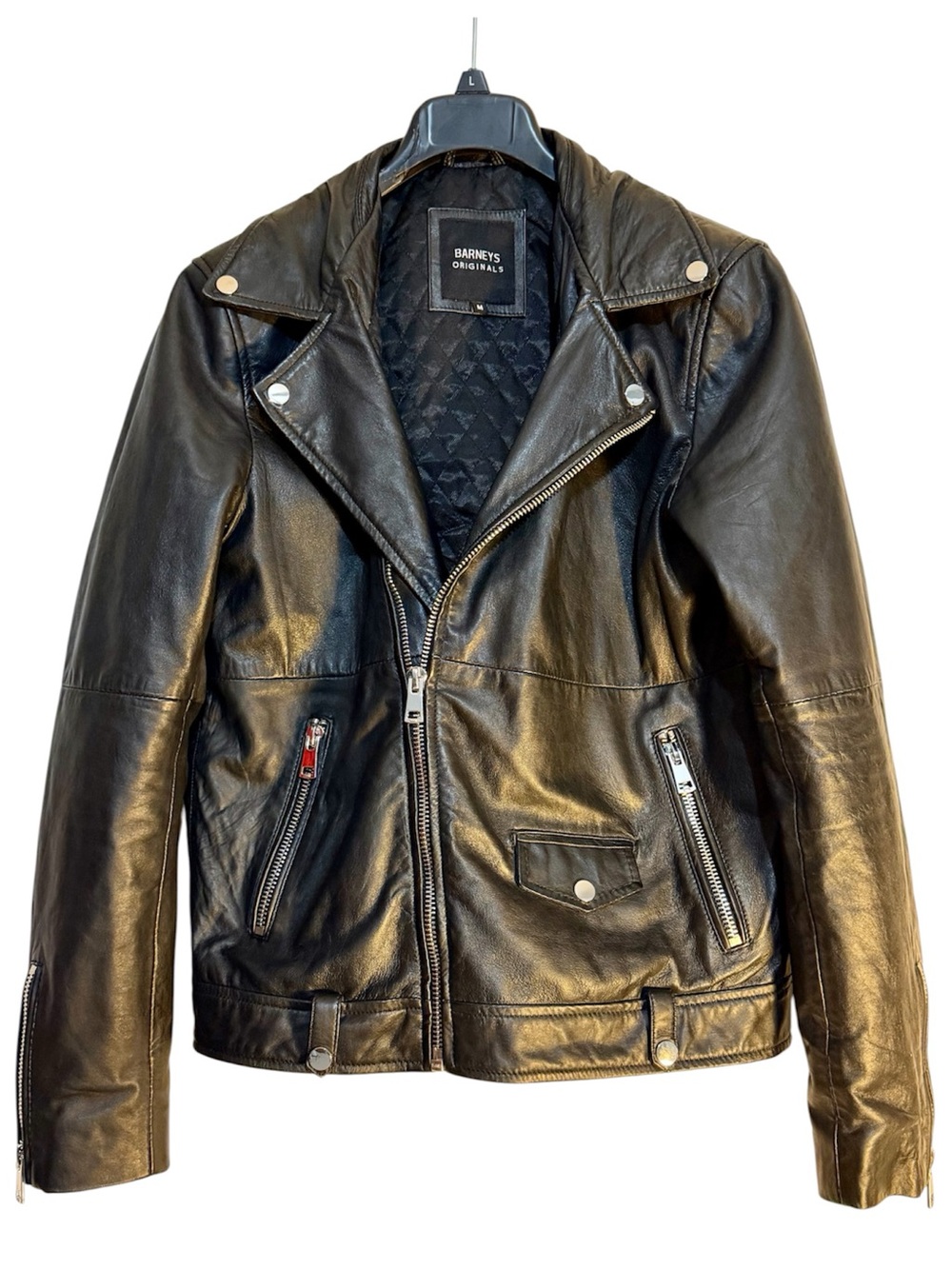 Barneys Originals Classic Men’s Real Leather Biker Moto Jacket Sz Medium Black